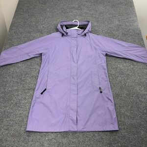 LL Bean Rain Jacket Womens M Purple Nylon Hooded Longline Outdoor Gorpcore